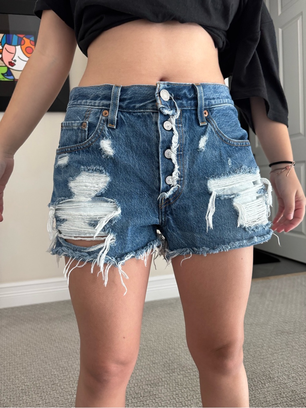 Levi's Distressed Blue Denim Jean Shorts